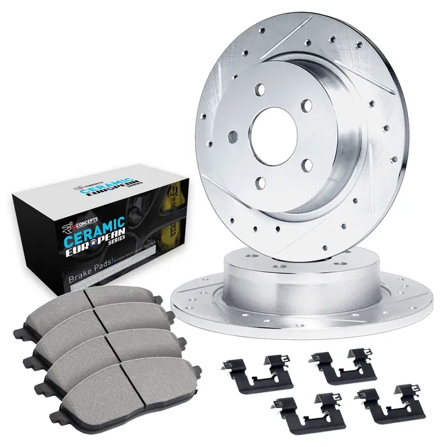 R1 Concepts WGTH1-63050 Brake Rotors - D/S - Silver W/ Euro Ceramic Pads & Hdw